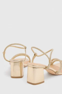 Sandales Solina À Talons Blocs Moyens En Synthétique Métallisé Avec Brides Ornées De Strass