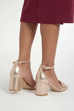 Sandales Sophia À Talon Bloc Moyen Coupe Large Textile Métallisé Détail Torsadé Souple