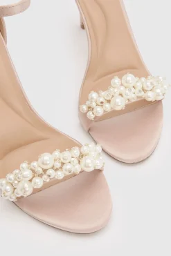 Sandales À Talon Aiguille Haut Ava En Satin Avec Ornement De Perles Et Confort