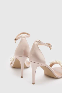 Sandales À Talon Aiguille Haut Ava En Satin Avec Ornement De Perles Et Confort