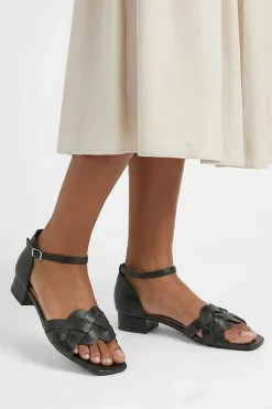 Sandales à Talon Bloc Bas Sonia Coupe Large en synthétiquecuir Tressé