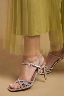 Sandales à Talons Aiguilles Hauts Sana en Synthétiquecuir Métallisé avec Ornements Style Cage