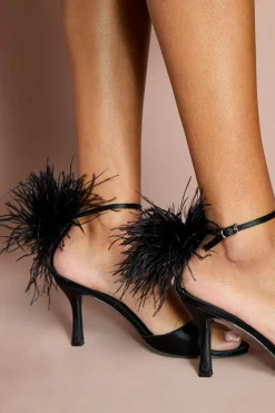 Sandales à Talons Aiguilles Hauts Liv en Satin avec Détail Plume au Dos