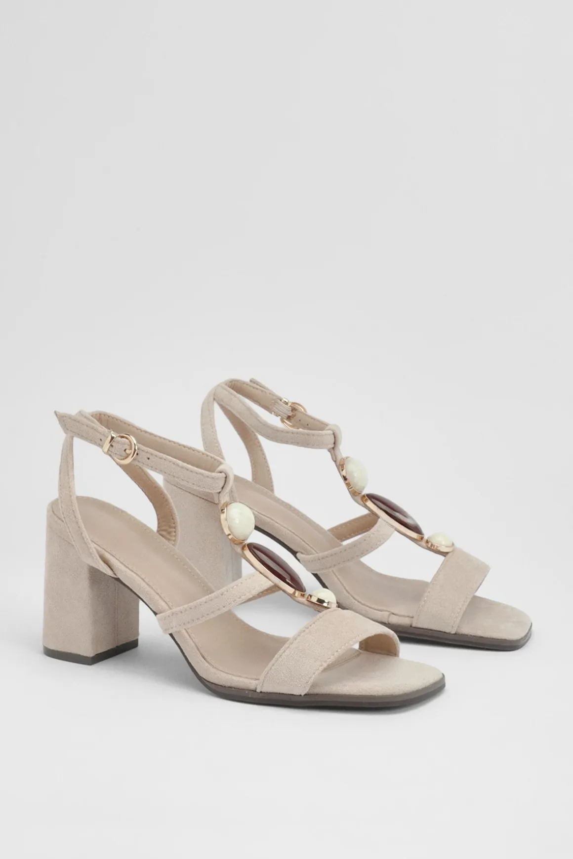 Sandales À Talons Bloc Bas Avec Détails De Perles Et Brides
