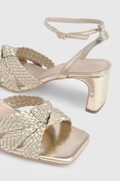 Sandales À Talons Carrés Bas Avec Détail Nœud Tressé À L'avant Et Bride Double