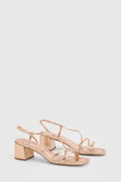 Sandales À Talons Carrés Bas Métalliques Asymétriques À Brides