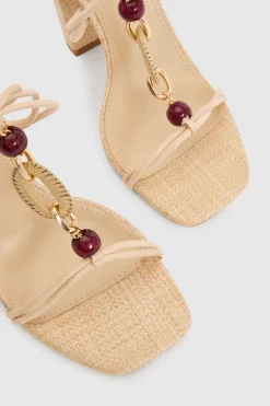 boohoo Sandales À Talons Carrés Hauts Avec Détails De Perles Et Raphia À Brides< Chaussures Festives|Chaussures À Talons