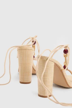 boohoo Sandales À Talons Carrés Hauts Avec Détails De Perles Et Raphia À Brides< Chaussures Festives|Chaussures À Talons