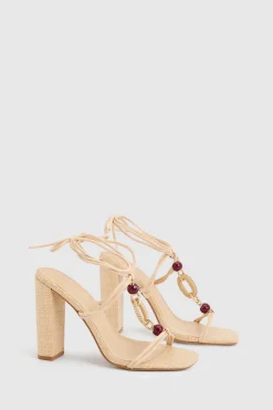 boohoo Sandales À Talons Carrés Hauts Avec Détails De Perles Et Raphia À Brides< Chaussures Festives|Chaussures À Talons