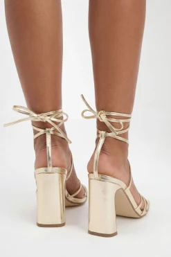 boohoo Sandales À Talons Carrés Hauts Métalliques Avec Lanières Entrecroisées< Chaussures Festives|Chaussures À Talons