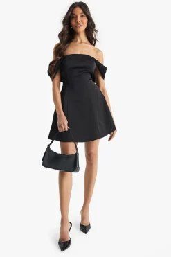 Satin Bardot Robe Mini Skater