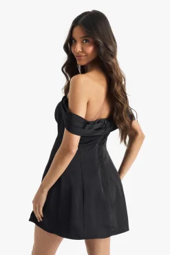 Satin Bardot Robe Mini Skater
