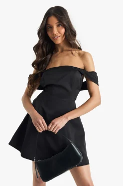 Satin Bardot Robe Mini Skater