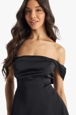 Satin Bardot Robe Mini Skater