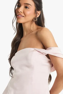 Satin Bardot Skater Mini Dress