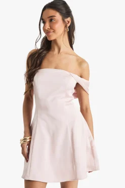 Satin Bardot Skater Mini Dress