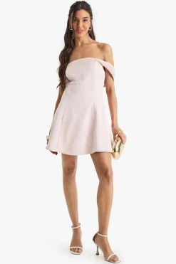 Satin Bardot Skater Mini Dress
