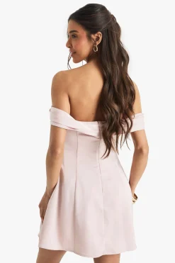 Satin Bardot Skater Mini Dress