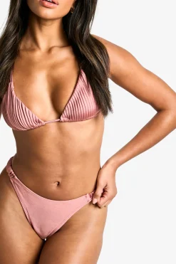 Satin Bas de Bikini Plissé à Jambe Haute