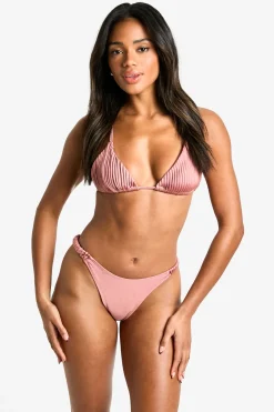 Satin Bas de Bikini Plissé à Jambe Haute