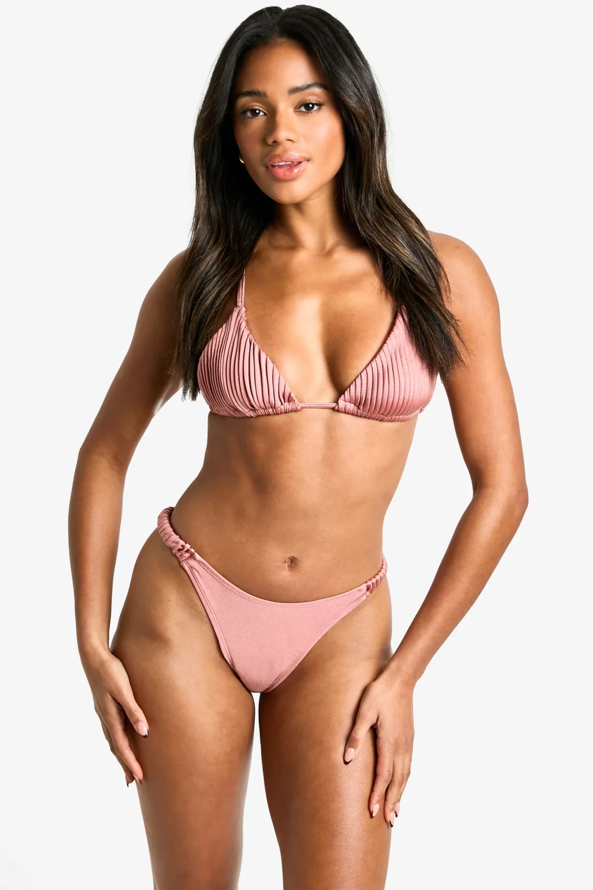 Satin Bas de Bikini Plissé à Jambe Haute