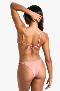 Satin Bas de Bikini Plissé à Jambe Haute