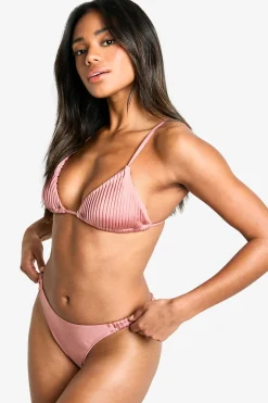 Satin Bas de Bikini Plissé à Jambe Haute