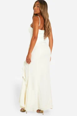 boohoo Satin Chiffon Mix Corset Ruffle Maxi Dress<Femme Robes Corset|Satin Et Dentelle
