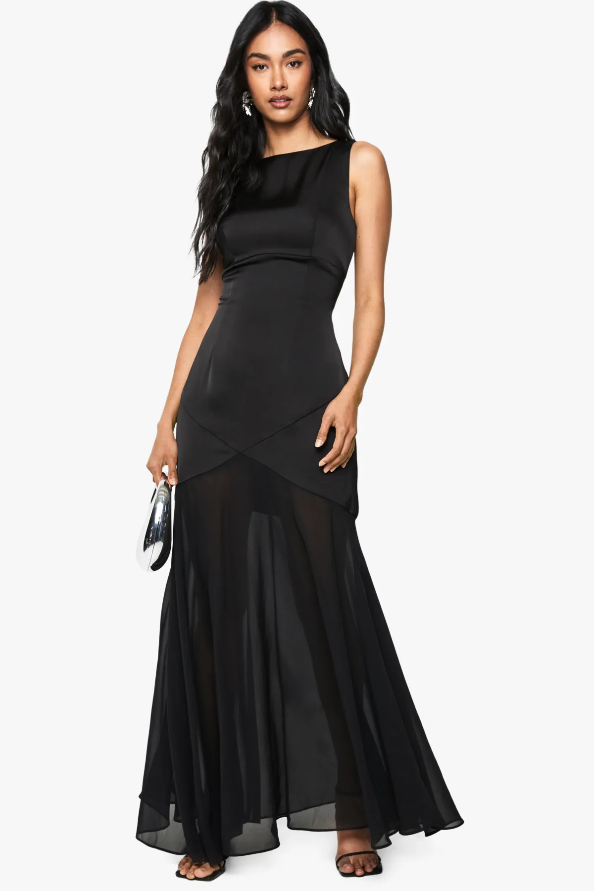 boohoo Satin et Chiffon Mix Robe Maxi Plissée<Femme Satin Et Dentelle|Robes