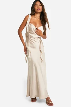 Satin Frill Strap Maxi Dress