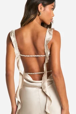 Satin Frill Strap Maxi Dress