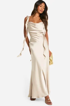 Satin Frill Strap Maxi Dress