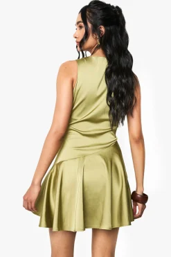 Satin Mini-Robe à Taille Basse