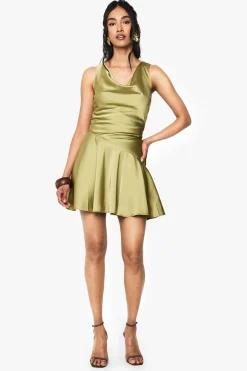 Satin Mini-Robe à Taille Basse