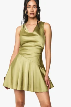 Satin Mini-Robe à Taille Basse