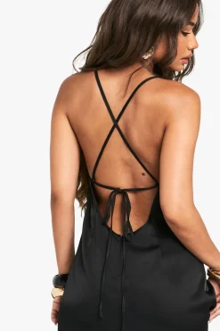 Satin Plongeant Robe Maxi à Fente Frontale