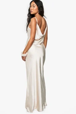 Satin Robe Maxi à Encolure Drapée