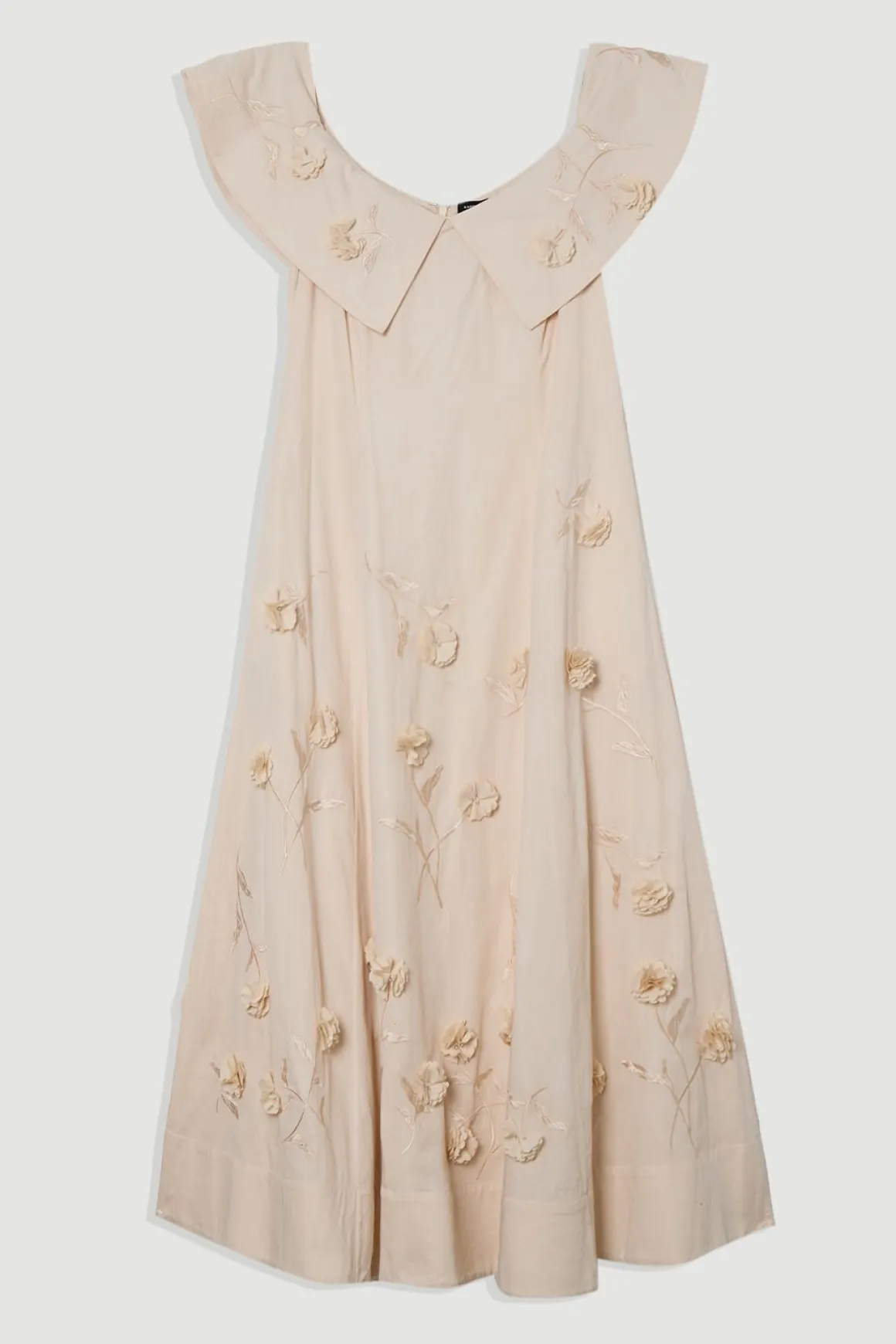 Scattered 3D Floral Applique Woven Midi