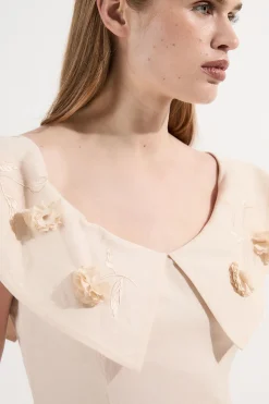 Scattered 3D Floral Applique Woven Midi