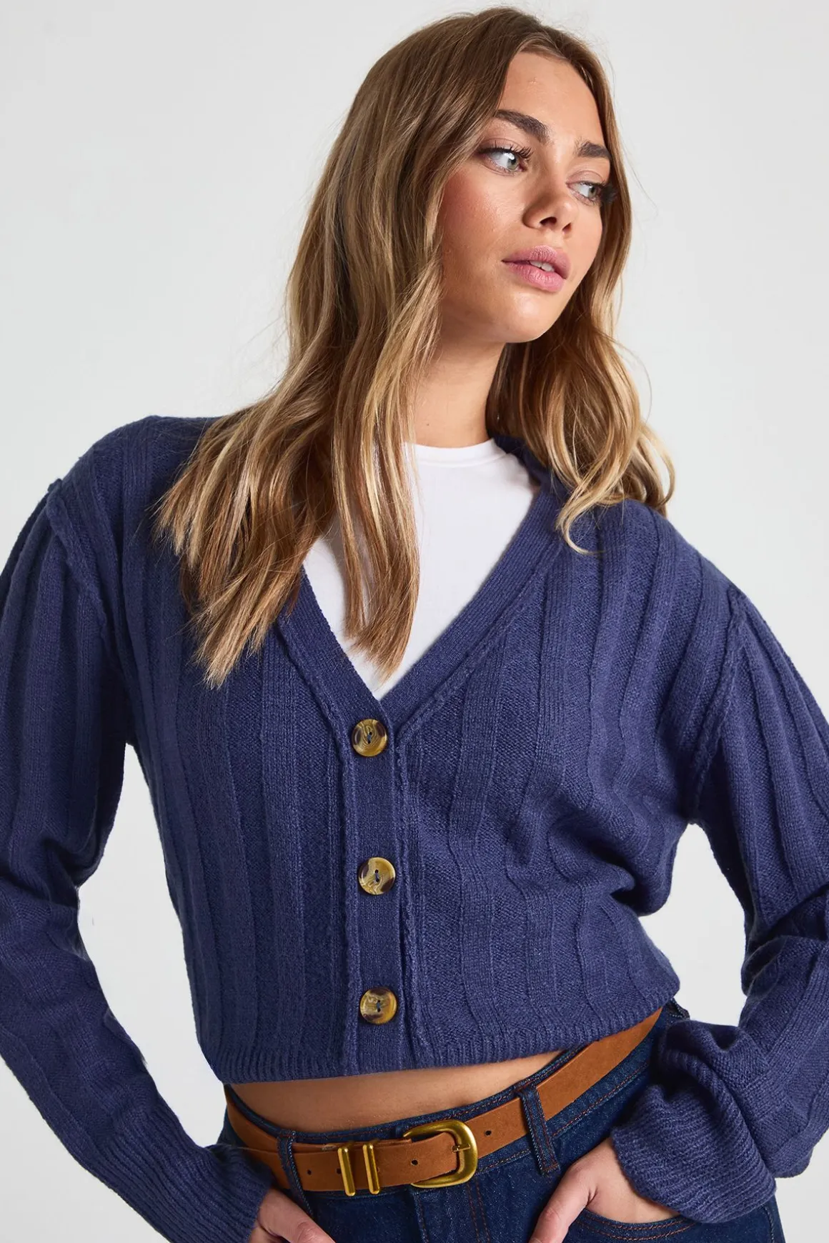 Seam Detail Soft Rib Knit Boyfriend Cardigan