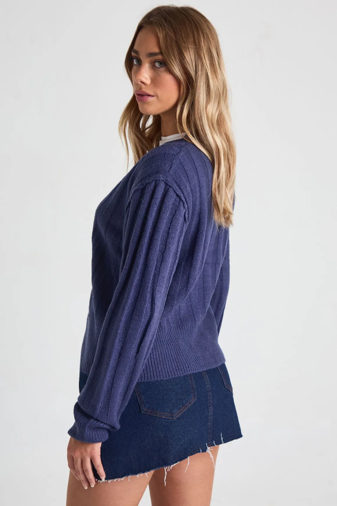 Seam Detail Soft Rib Knit Boyfriend Cardigan