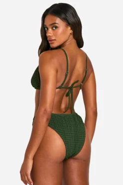 Seersucker Culotte Bikini à Jambe Haute