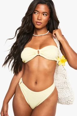 Seersucker Gingham Trim Bandeau Bikini Top