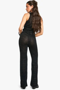 boohoo Sequin Knit Sheer Wide Leg Knitted Trouser<Femme Pantalons|Pulls Et Gilets