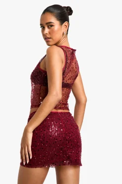 boohoo Sequin Sheer Racer Vest<Femme Tops|Looks Bordeaux