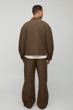 Shacket cargo à carreaux oversize en ripstop