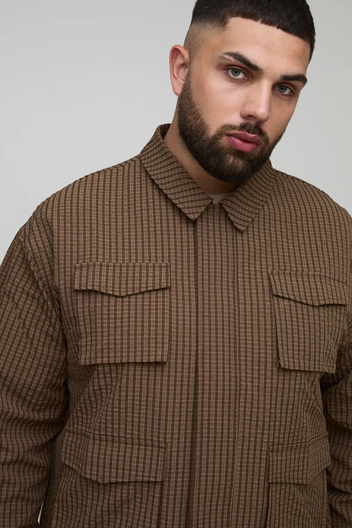 Shacket cargo oversize en ripstop à carreaux