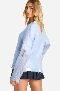 Sheer Distressed Oversized Lightweight Jumper — Pull transparent délavé, surdimensionné et léger