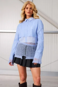 Sheer Distressed Oversized Lightweight Jumper — Pull transparent délavé, surdimensionné et léger
