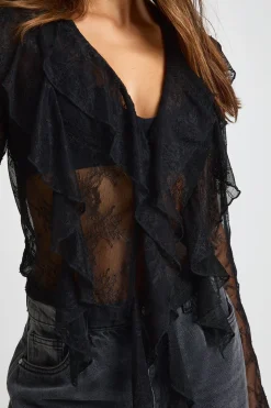 Sheer Lace Ruffle Blouse